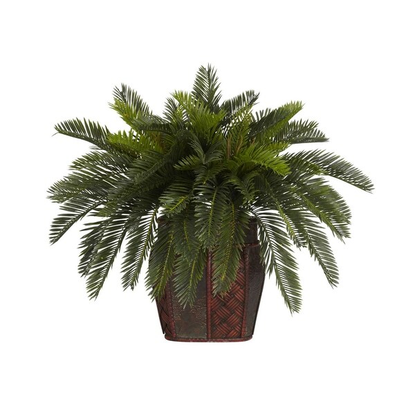 Nearly Natural Double Cycas with Vase Silk Plant Green