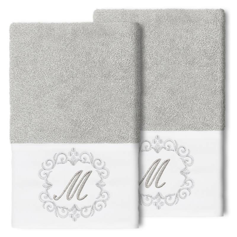 Authentic Hotel and Spa 100% Turkish Cotton Monica 2PC Embellished Hand Towel Set - M - Light Gray