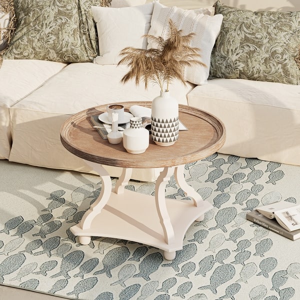 slide 2 of 12, COZAYH Rustic Farmhouse Cottagecore Coffee Table Round - White