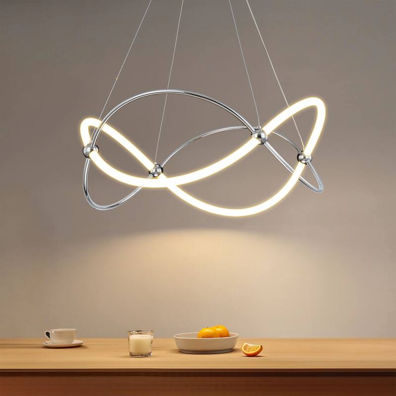 Modern Linear Chrome Geometric Dimmable Integrated LED Chandelier for Living/Dining Room