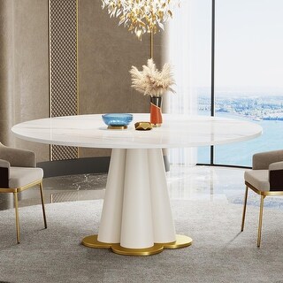 59" Round Dining Table for 6, Modern Luxury Kitchen Table with Sintered ...