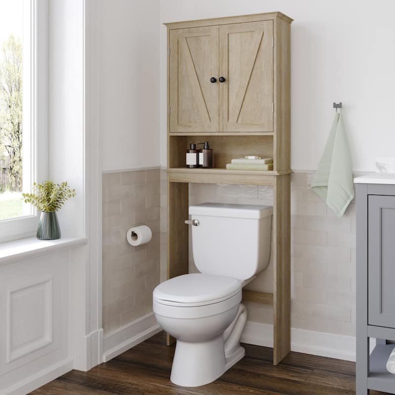 Farmhouse Over the Toilet Cabinet with Shelves and Magnetic Closure Doors - Brown