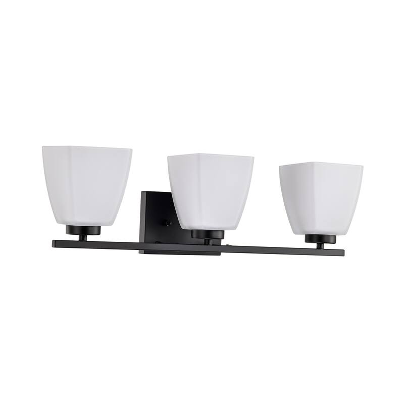 Brushed Nickel/Matte Black/Gold Modern 3-Light Vanity Light with Square Etched White Glass Shades