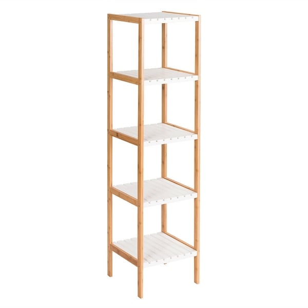 5-Tier Modern Style Bookcase Vintage Free Standing Bookshelf Rustic HOME Bamboo