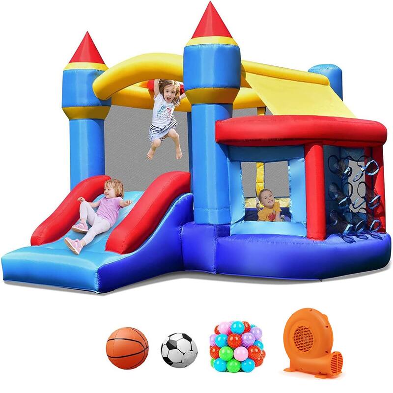 Gymax Inflatable Bounce House Castle Slide Bouncer Kids Basketball - Kids