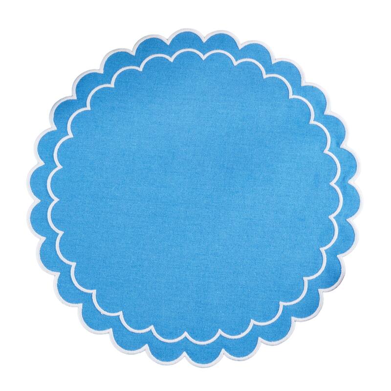 Scalloped Cotton Placemats (Set of 4) - Layered Wavy Edge Round Table Placemats for Dining, Entertaining & Everyday Table, 15" - Set of 4 - 15"x15" - Periwinkle Blue