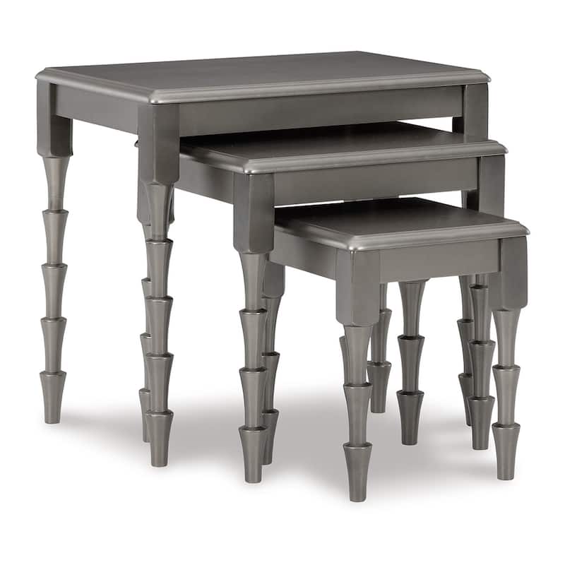 Nesting Accent Table Set of 3, Contemporary Metallic Gray, Real Wood
