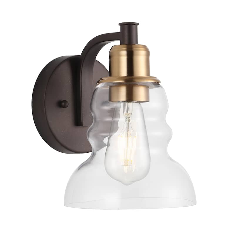 Modernist Vintage Metal/Glass Industrial Rustic LED Vanity, by JONATHAN Y - 1-Light - Brass Gold