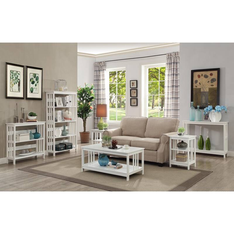 End Table with Smooth Surface Top and Lower Shelves, Functional Accent Side Table for Storage and Display in Living Room or Den