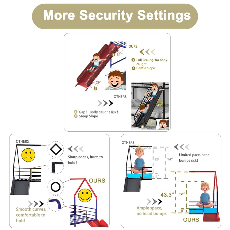 Kids' Twin Loft Bed with Slide, Curtain Set, Pennant Banner, and Star Stickers