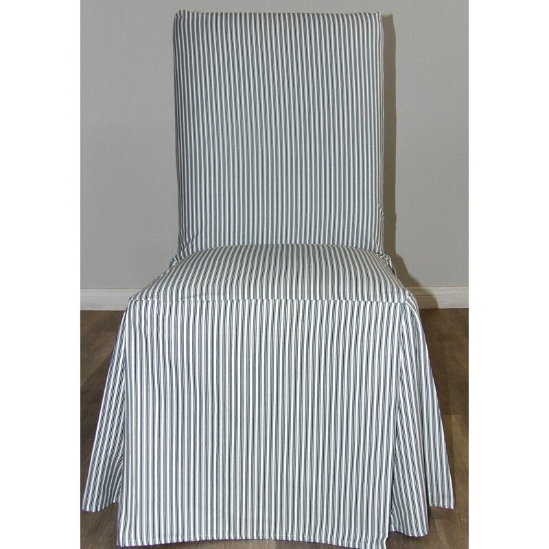 Ticking Stripe long dining chair slipcover - N/A