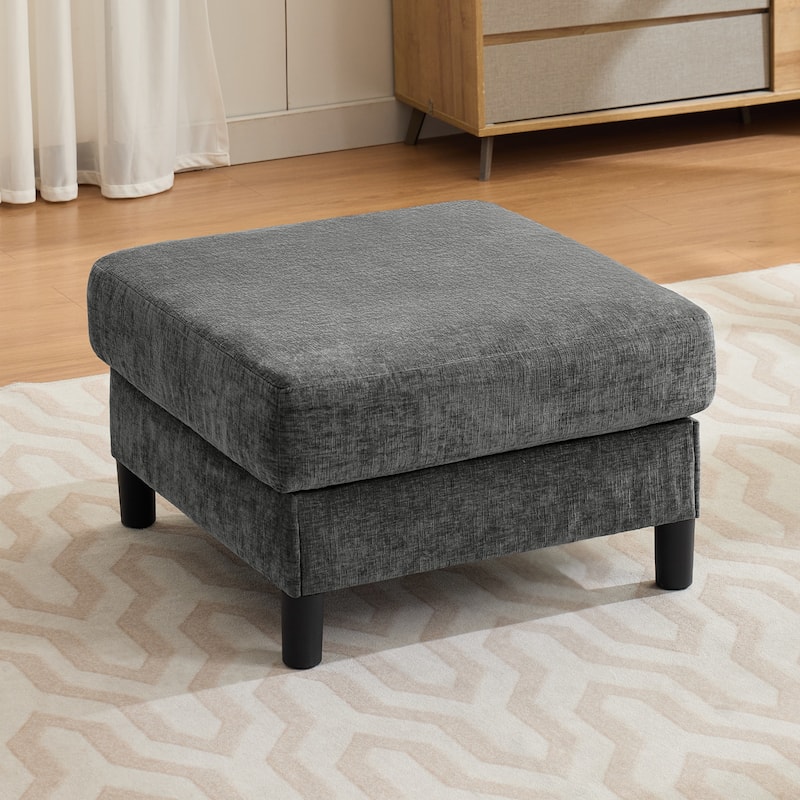 Chenille Upholstered Square Ottoman Footrest - Grey