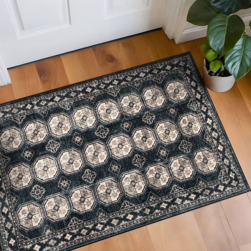 World Rug Gallery Transitional Moroccan Washable Non Slip Area Rug - Anthracite - 2'x4'