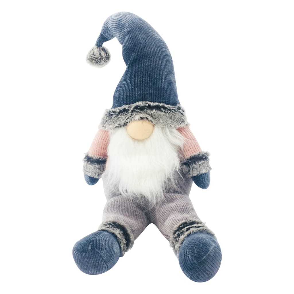 Courdoroy Hat Gnome Christmas Figurine - 27" - Blue and Pink