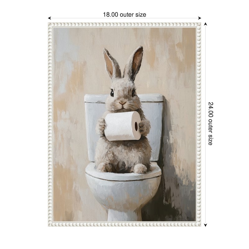 Kate and Laurel Sylvie Cute Bunny Toilet Paper Roll Toilet Bathroom Art Framed Canvas by The Creative Bunch Studio