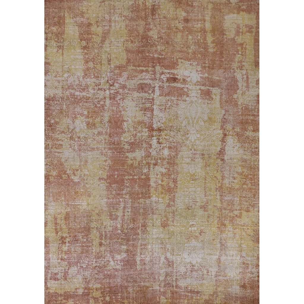 Orange Abstract Modern Area Rug Handmade Wool Carpet - 7'10"x 9'9"