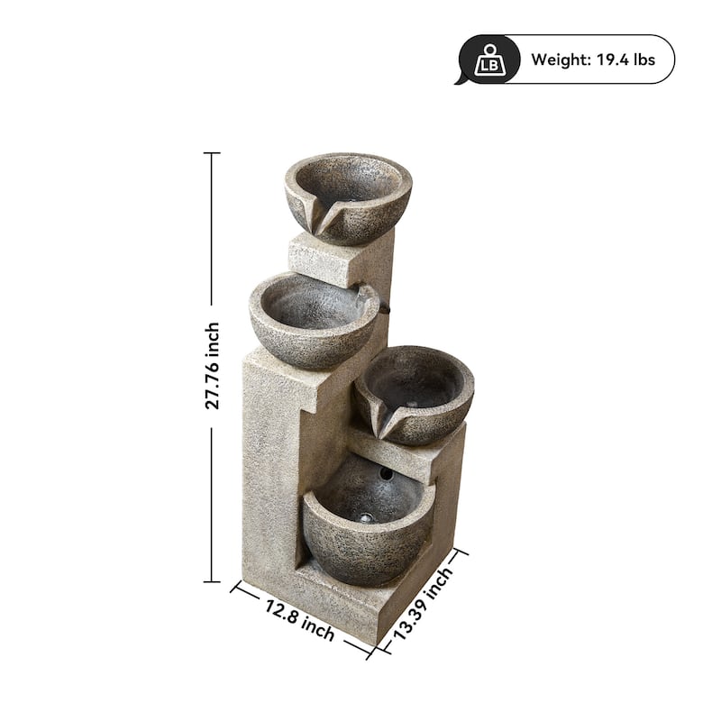 Polyresin Staggered Bowls Tiered Water Fountain Weather Resistant with LED Lights