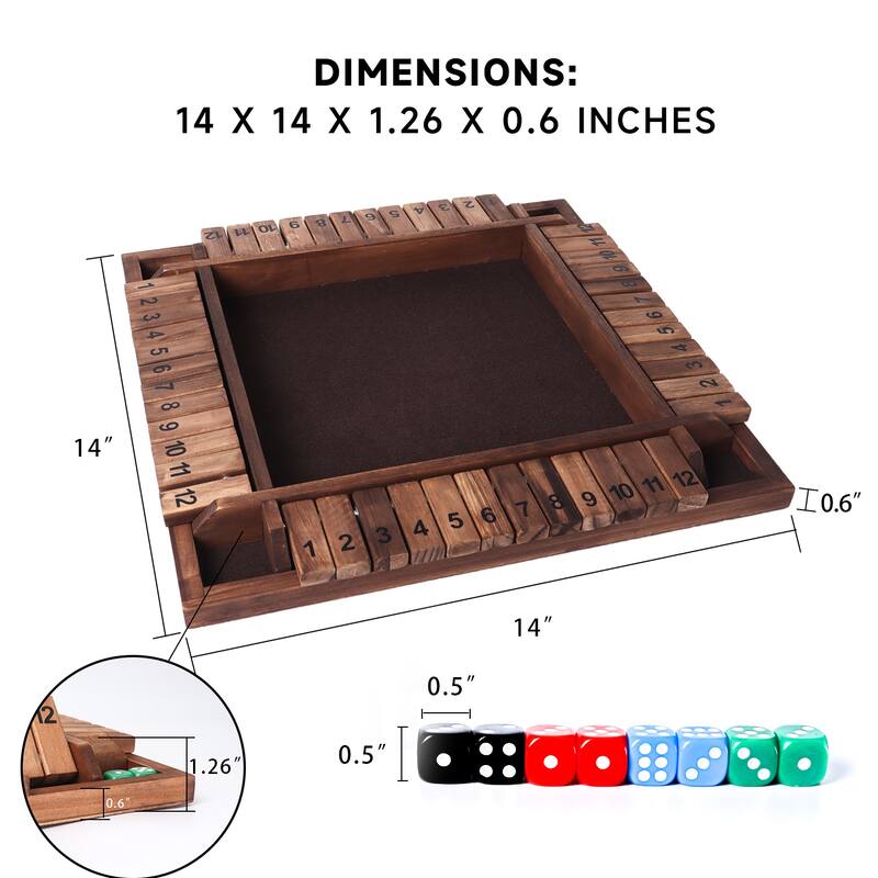 GSE™ 4-Player 12 Number Wooden Shut The Box Dice Game Set for Family Game Night, Dice Table Games, Bar Games