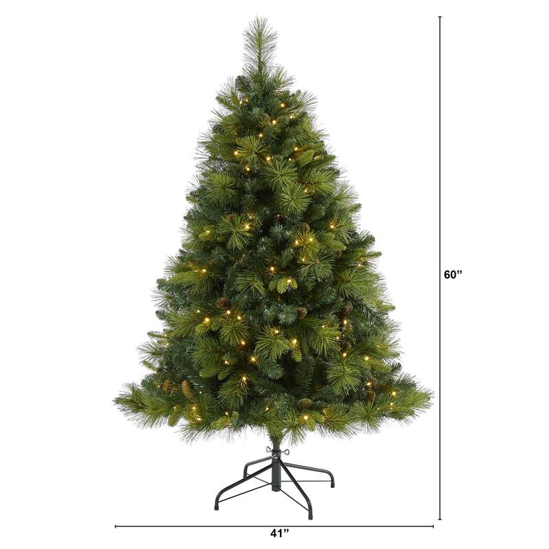 5ft Slim Christmas Tree with Lights - Artificial Pine Tree, 711 Tips, Warm White LED Lights, Holiday Decor - Green - 60