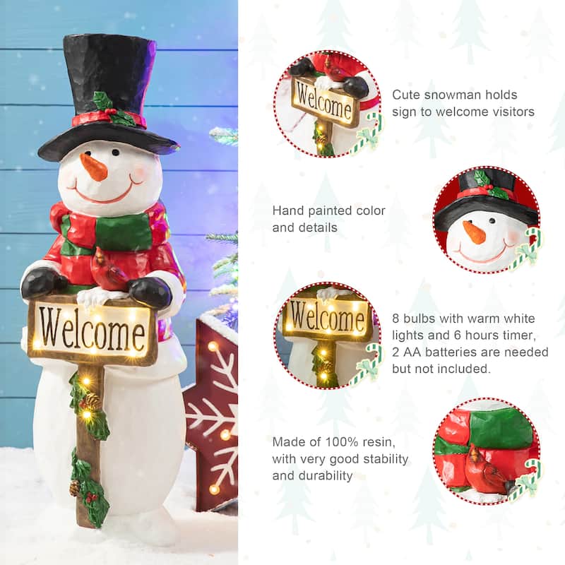 Glitzhome 29"H Christmas Resin Snowman Lighted Porch Decor with Timer - 29.25"H