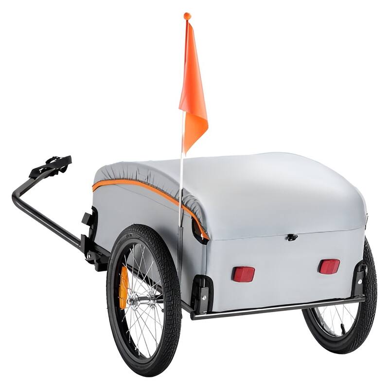Grey Steel Bike Cargo Trailer, 100lb Load, Foldable and Rain Cover - 53.15” L x 24.80” W x 20.67” H
