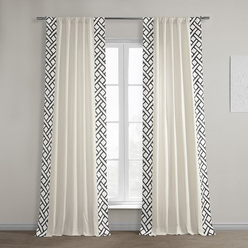 Exclusive Fabrics Black Modern Geometric Bordered Textured Cotton Curtains (1 Panel)