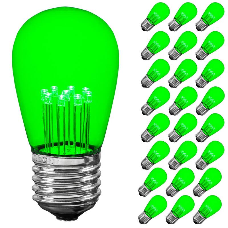 25 Pack LED S14 Outdoor Patio Edison Replacement Bulbs, Warm White, E26 Base - Large - Green