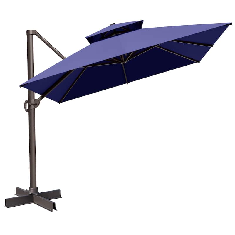 VredHom Outdoor 10x13 Ft Patio Dual Wind Vent Offset Cantilever Umbrella - Navy Blue