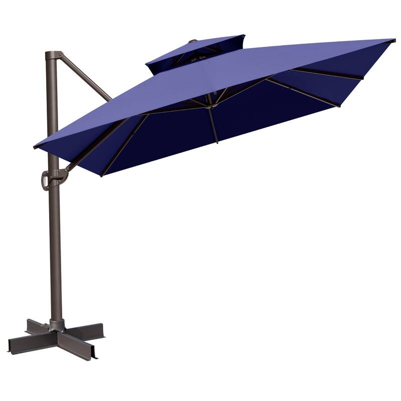 VredHom 10x13FT Outdoor Patio Offset Umbrella 360 Degree Rotation without Base - Navy Blue