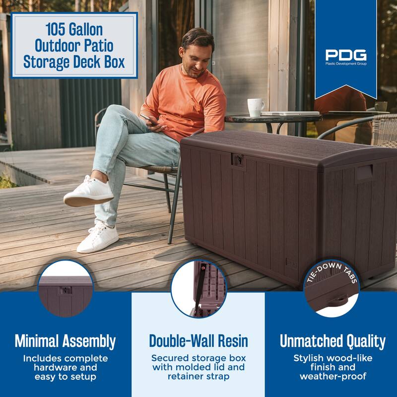 Plastic Development Group 105-Gallon Resin Outdoor Storage Patio Deck Box, Gray