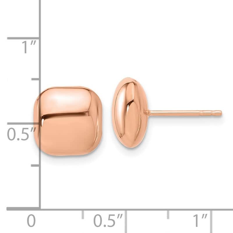 Curata 14k Rose Gold Polished Puffed Square Post Earrings - 10.1x10.1mm