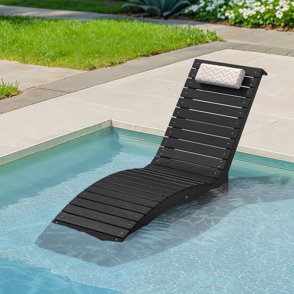 22"W HDPS Outdoor Lounger For Pool, Outdoor Backrest Lounge Chaise With Cushion, Single Pool Lounge Chairs For In Pool