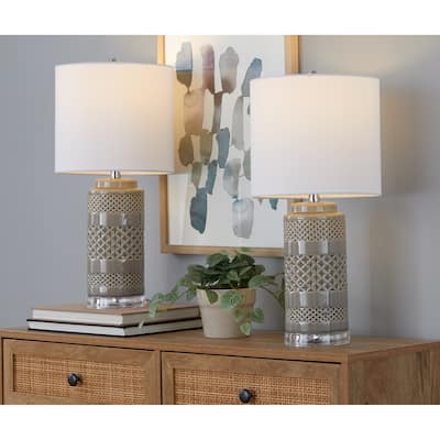 Casa 21" Ceramic Table Lamp w/ Cylindrical Base & Linen Shade (Set of 2)
