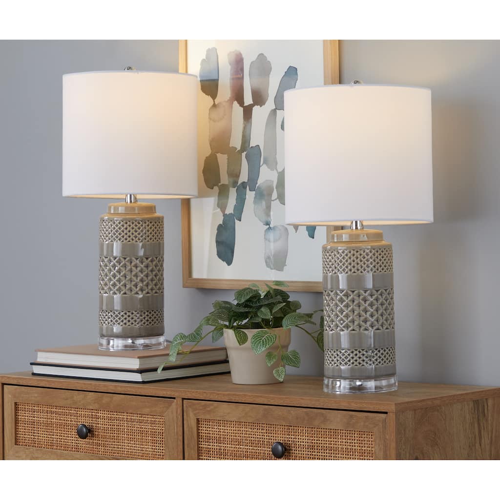 Casa 21" Ceramic Table Lamp w/ Cylindrical Base & Linen Shade (Set of 2)