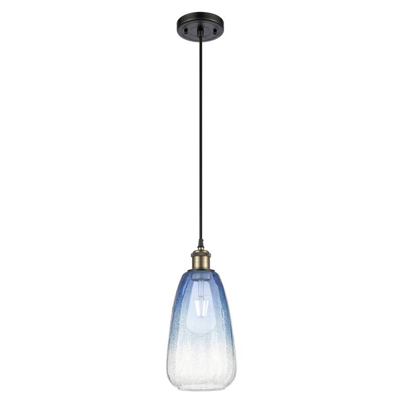 Innovations Lighting Endless Possibilities Ballston - Brookhaven Almond - 1 Light 6" Cord Hung Mini Pendant - Black Antique Brass/Sapphire Blue