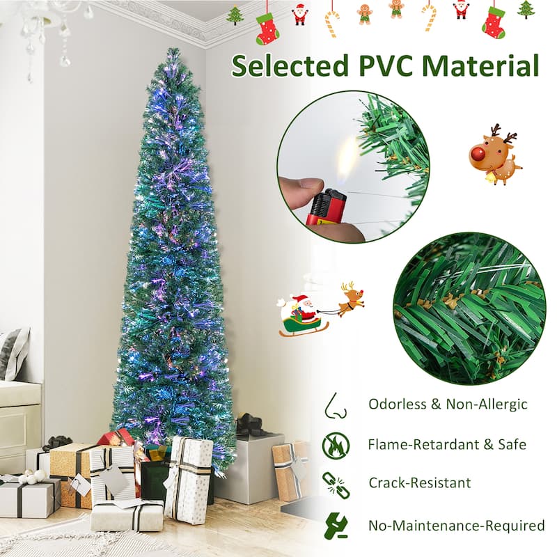 Gymax 7 FT Fiber Optic Artificial Christmas Tree Slim Pencil Xmas Tree