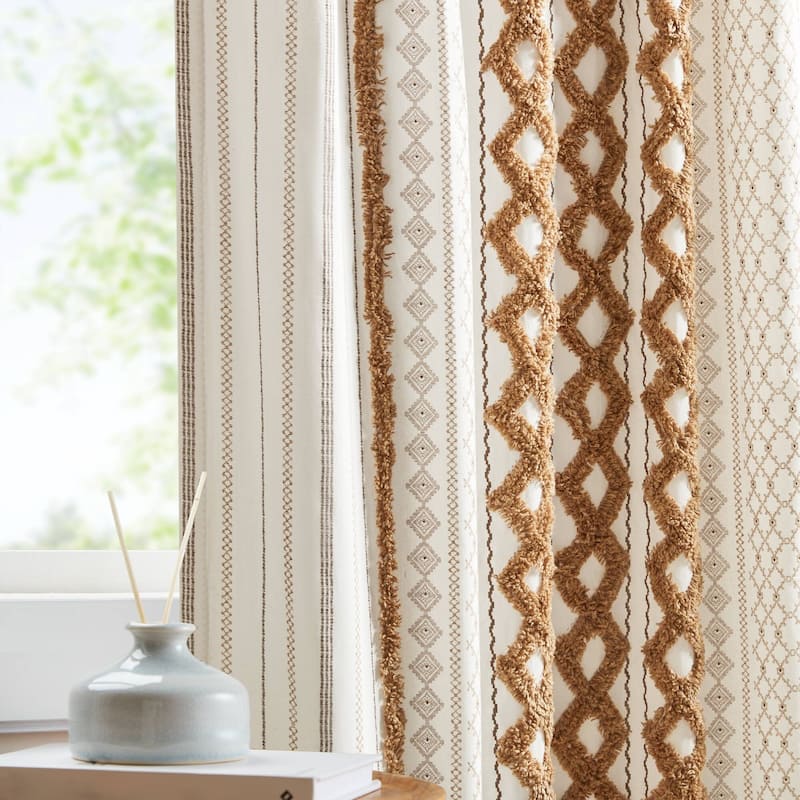 INK+IVY Imani Cotton Printed Single Curtain Panel with Chenille Stripe and Lining