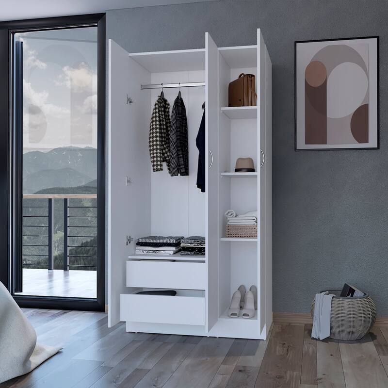 Augusta 3-Door Wardrobe with Hanging Rod White