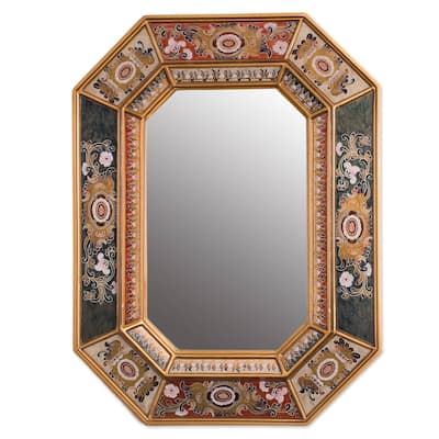 NOVICA Gaze Reverse Painted Glass Wall Mirror