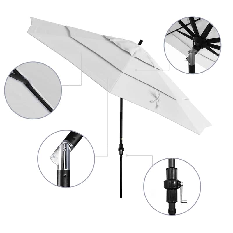 California Umbrella 11' Rd Golden State Series Patio Umbrella Black Aluminum Frame Crank Lift Collar Tilt Sunbrella