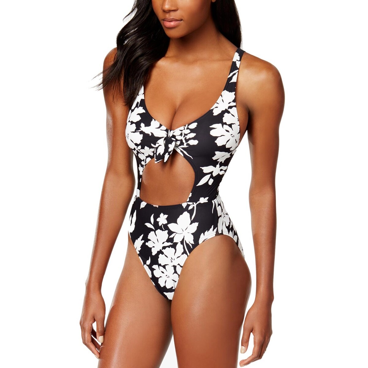 Shop Michael Kors Womens Floral Vine Cutout One Piece High Leg