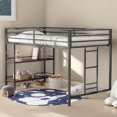 Folo Modern Junior Twin Loft Bunk Bed with Cinnamon Wood Shelf by Christopher Knight Home