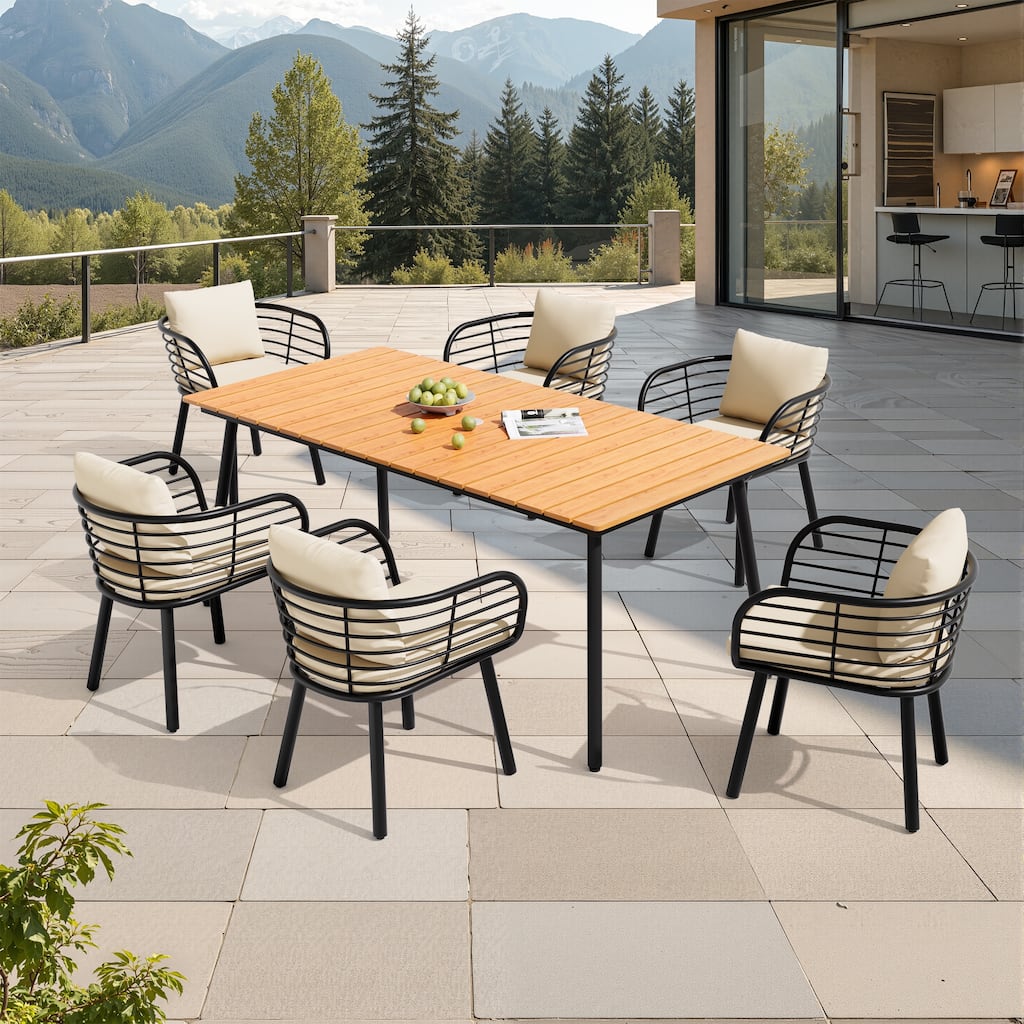 7-PC Outdoor Patio Aluminum Dining Set Table With Dining Chairs Sunbrella Seat&Back Cushions