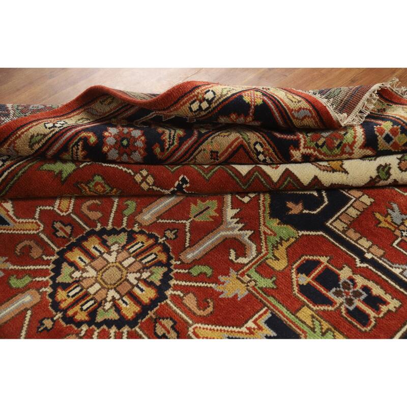 Orange Medallion Heriz Serapi Indian Area Rug Handmade Wool Carpet - 8'10" x 11'9"