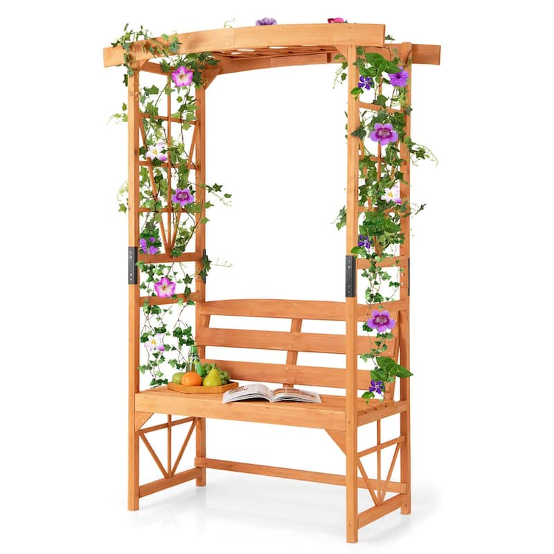 Patio Garden Arbor with Pergola Bench 2 Trellises for Climbing Plants - See Details