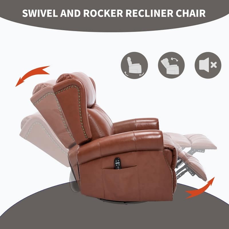Heat Massage Manual Recliner Chair with Rocker and Swivel in Fabric