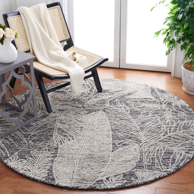 SAFAVIEH Handmade Metro Corianne Modern Wool Rug - 6' Round - Black/Ivory