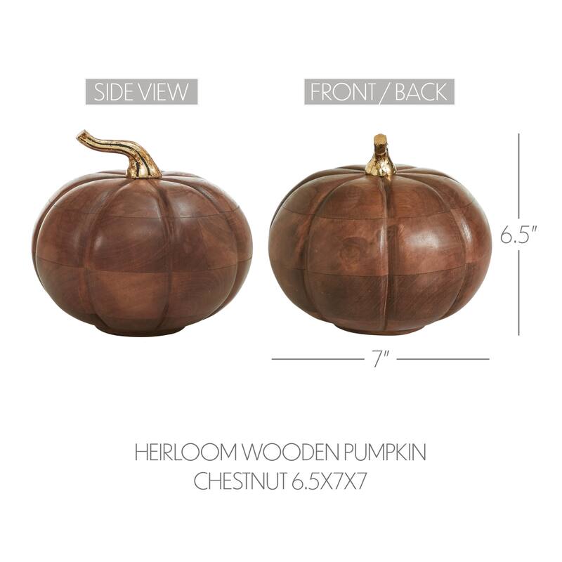 Heirloom Wooden Pumpkin Chestnut 6.5x7x7 - N/A