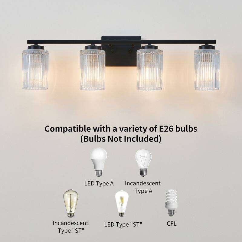 KAWOTI 30" 4-Light Bathroom Vanity Light with Fluted Glass Shades