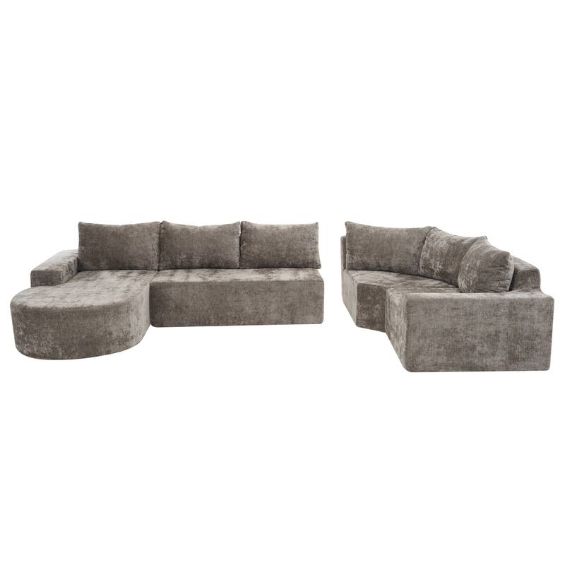 Chenille U-shaped Sofa, Cloud Sectional Sofa Set Upholstered Deep Seat Couches with 6 Pillow Recliner Sofa for Living Room